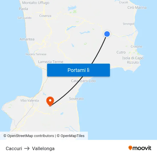 Caccuri to Vallelonga map