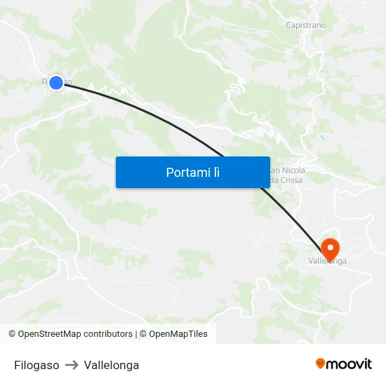 Filogaso to Vallelonga map