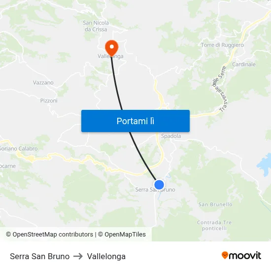 Serra San Bruno to Vallelonga map