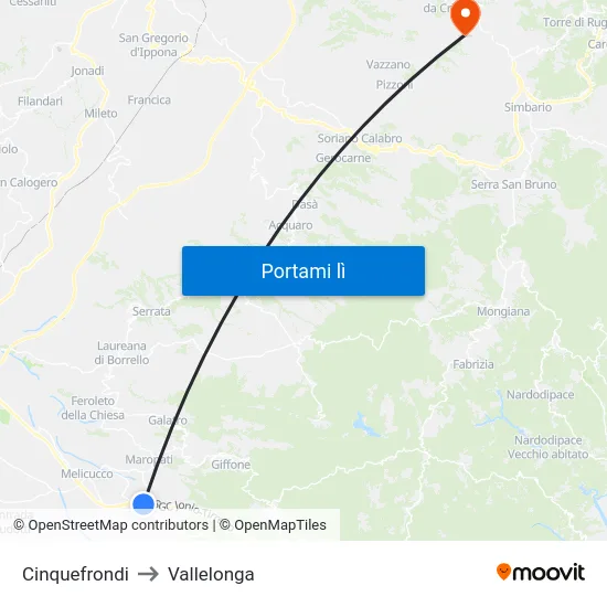 Cinquefrondi to Vallelonga map