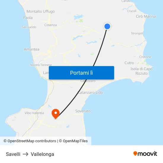 Savelli to Vallelonga map