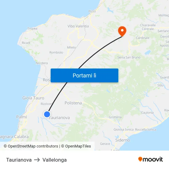 Taurianova to Vallelonga map