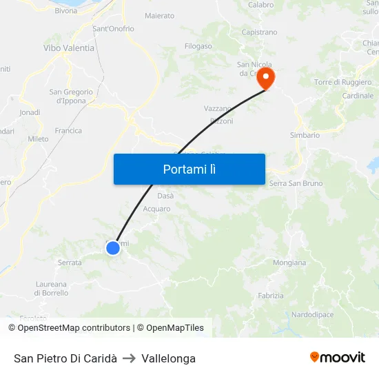 San Pietro Di Caridà to Vallelonga map