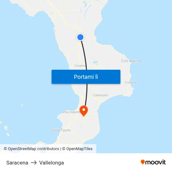 Saracena to Vallelonga map