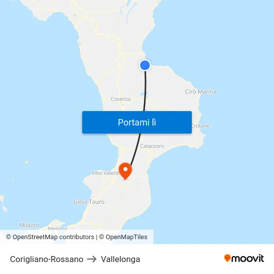 Corigliano-Rossano to Vallelonga map