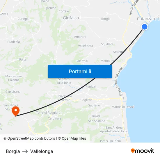 Borgia to Vallelonga map