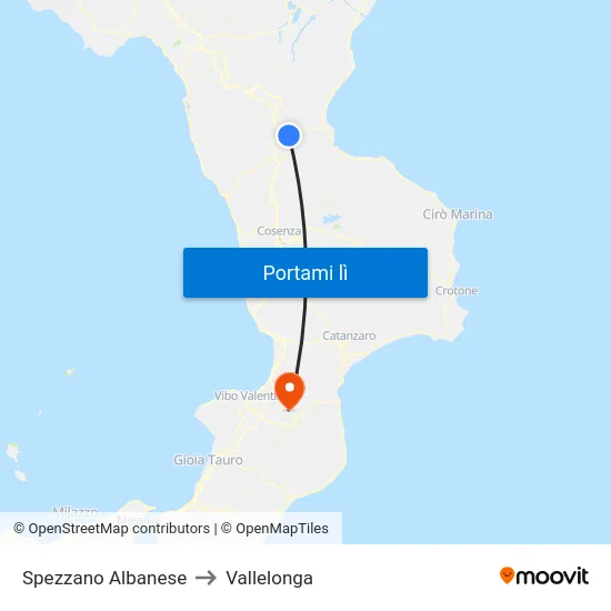 Spezzano Albanese to Vallelonga map
