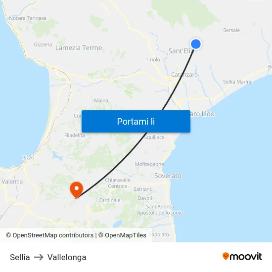 Sellia to Vallelonga map