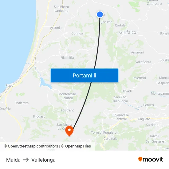 Maida to Vallelonga map