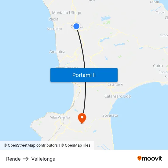 Rende to Vallelonga map