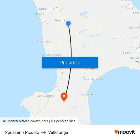 Spezzano Piccolo to Vallelonga map