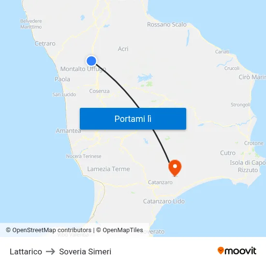 Lattarico to Soveria Simeri map