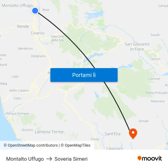 Montalto Uffugo to Soveria Simeri map