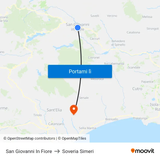 San Giovanni In Fiore to Soveria Simeri map