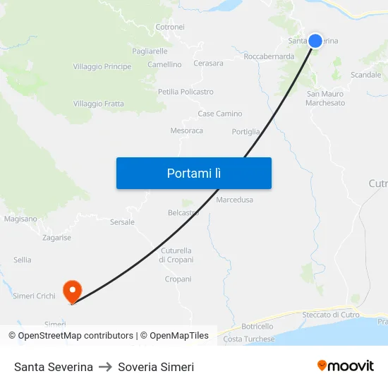 Santa Severina to Soveria Simeri map