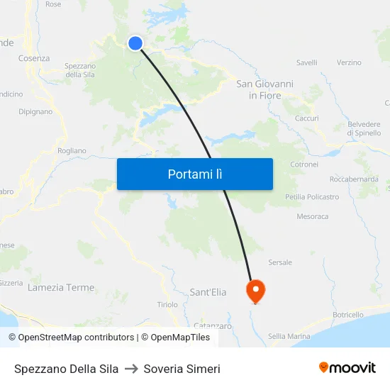 Spezzano Della Sila to Soveria Simeri map