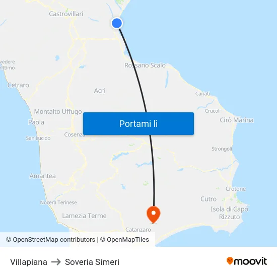 Villapiana to Soveria Simeri map