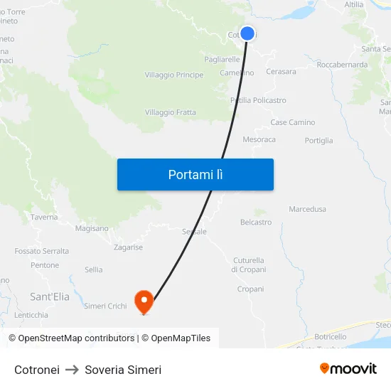Cotronei to Soveria Simeri map