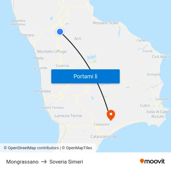 Mongrassano to Soveria Simeri map