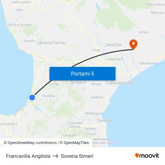 Francavilla Angitola to Soveria Simeri map