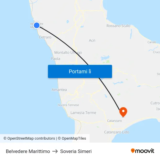Belvedere Marittimo to Soveria Simeri map