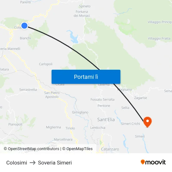 Colosimi to Soveria Simeri map