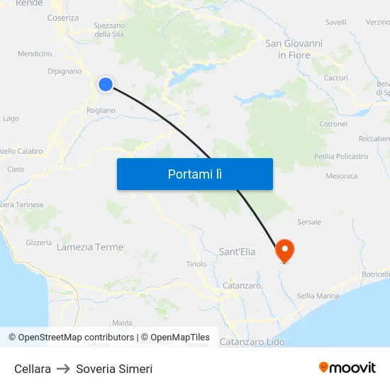 Cellara to Soveria Simeri map