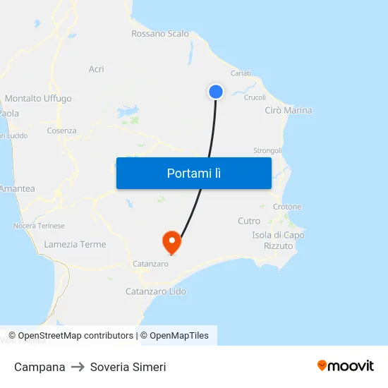 Campana to Soveria Simeri map