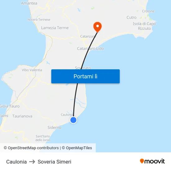 Caulonia to Soveria Simeri map
