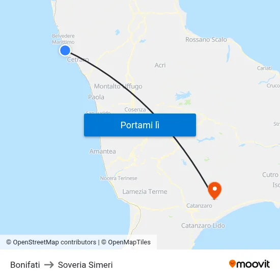 Bonifati to Soveria Simeri map