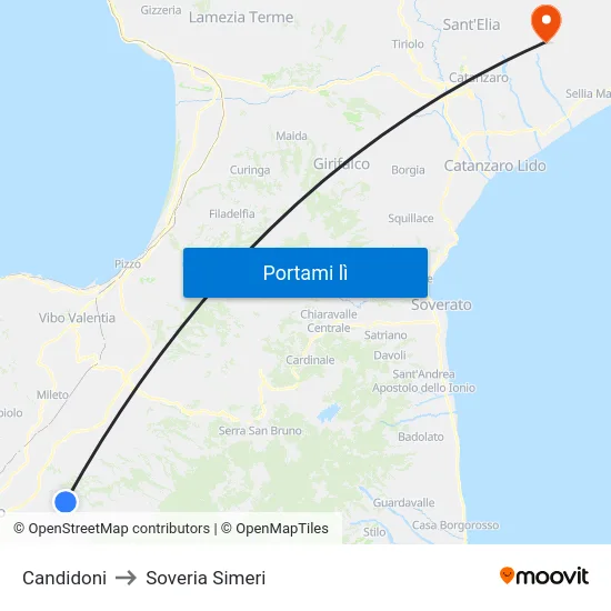 Candidoni to Soveria Simeri map