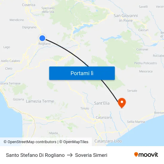 Santo Stefano Di Rogliano to Soveria Simeri map