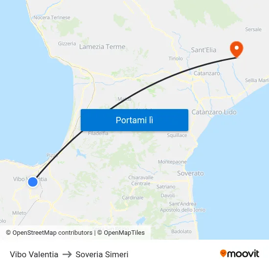 Vibo Valentia to Soveria Simeri map