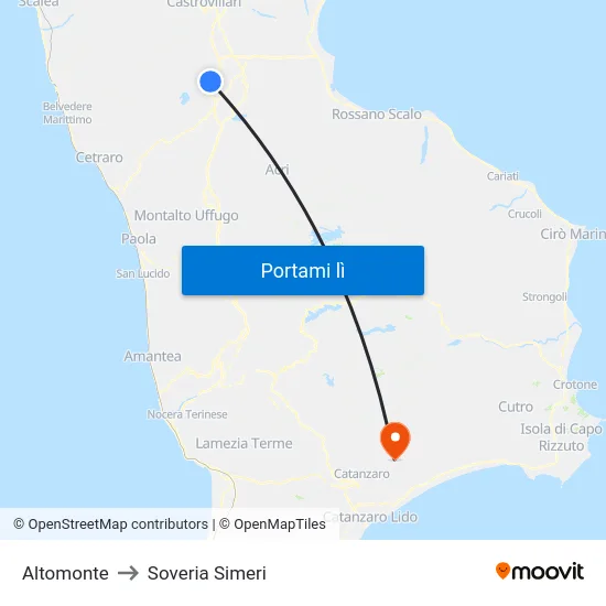Altomonte to Soveria Simeri map