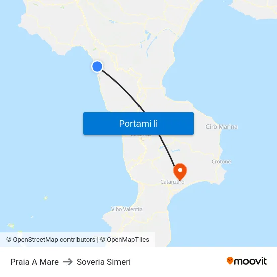 Praia A Mare to Soveria Simeri map