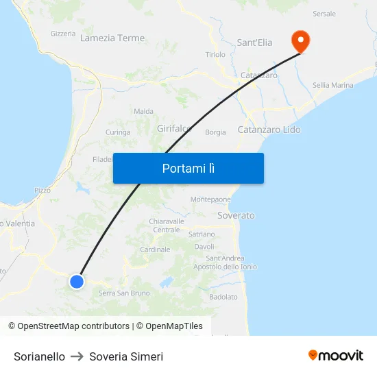 Sorianello to Soveria Simeri map