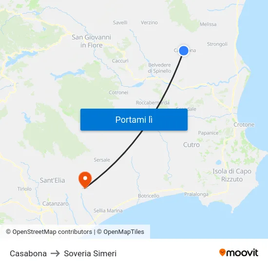 Casabona to Soveria Simeri map