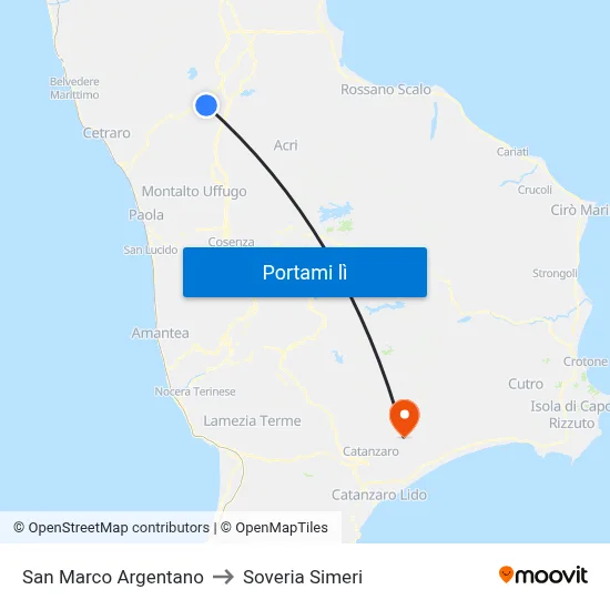 San Marco Argentano to Soveria Simeri map