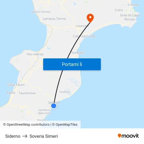 Siderno to Soveria Simeri map