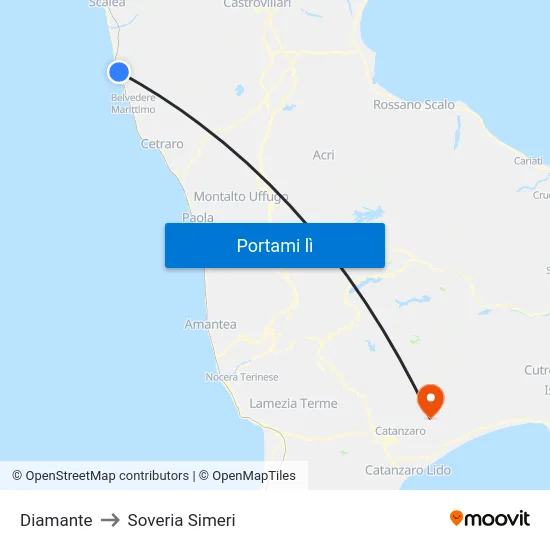 Diamante to Soveria Simeri map