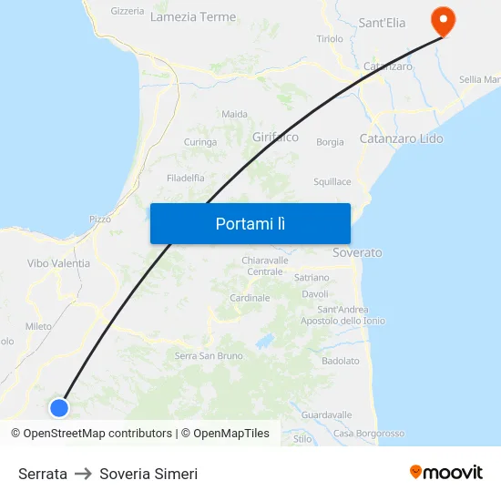 Serrata to Soveria Simeri map