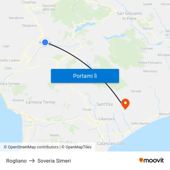 Rogliano to Soveria Simeri map