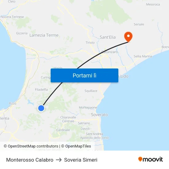Monterosso Calabro to Soveria Simeri map