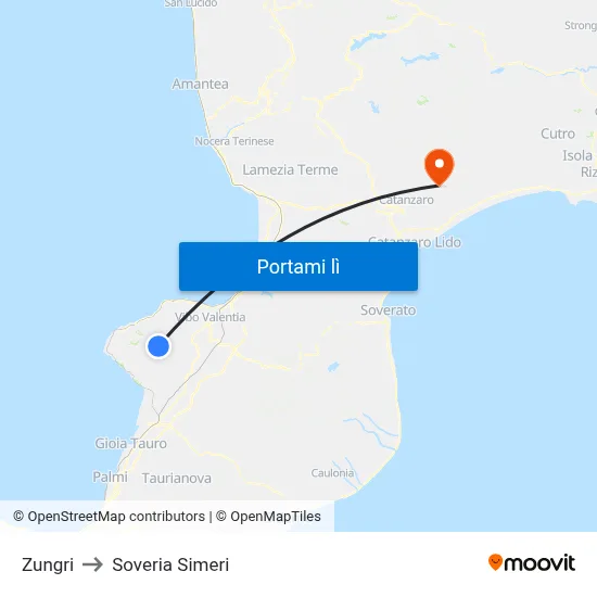Zungri to Soveria Simeri map