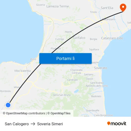 San Calogero to Soveria Simeri map