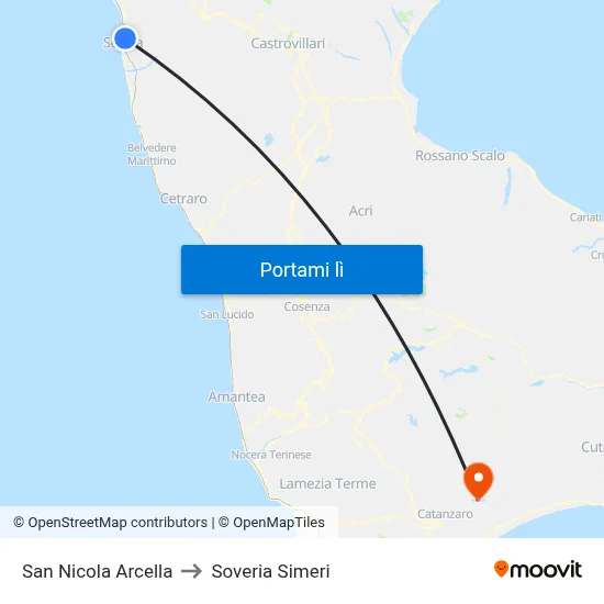 San Nicola Arcella to Soveria Simeri map