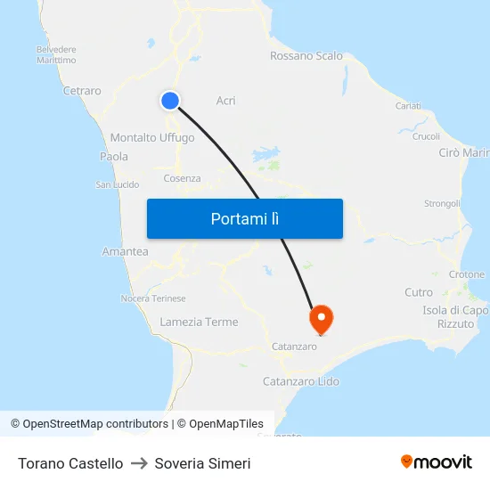 Torano Castello to Soveria Simeri map