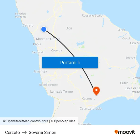 Cerzeto to Soveria Simeri map