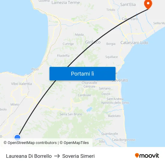 Laureana Di Borrello to Soveria Simeri map