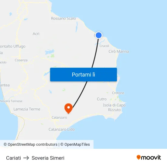 Cariati to Soveria Simeri map